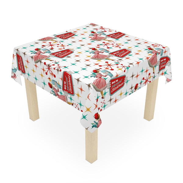 Mid Century Modern Christmas Atomic 50's Kitschy Retro Starburst Table Cloth WIth Mid Mod Gal Christmas Kitchen Linens