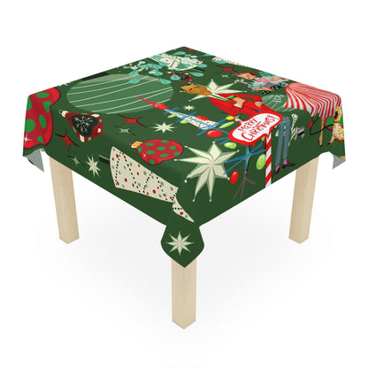 Mid Century Modern Christmas Tablecloth, Kitschy 50&