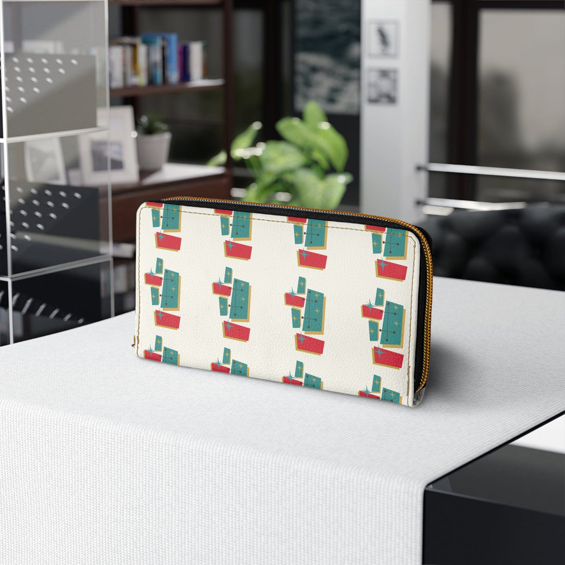 Mid Century Modern Style, Geometric Groovy Mod Zipper Wallet Accessories One size / White
