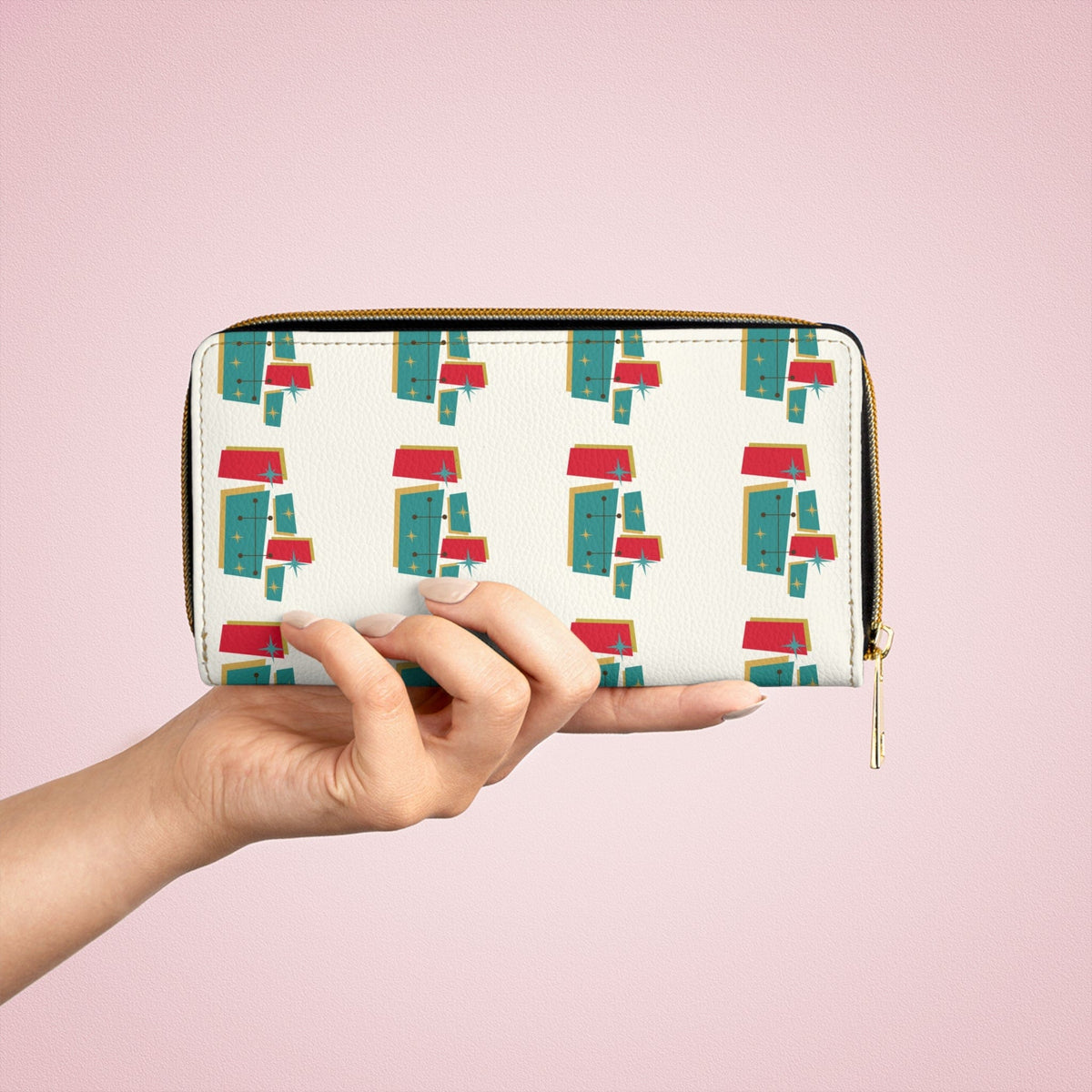 Mid Century Modern Style, Geometric Groovy Mod Zipper Wallet Accessories One size / White