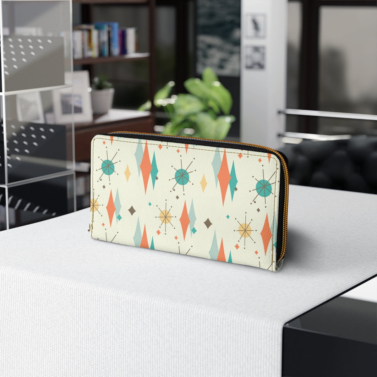 Mid Mod, Franciscan Starburst, Retro Zipper Wallet Accessories One size / White