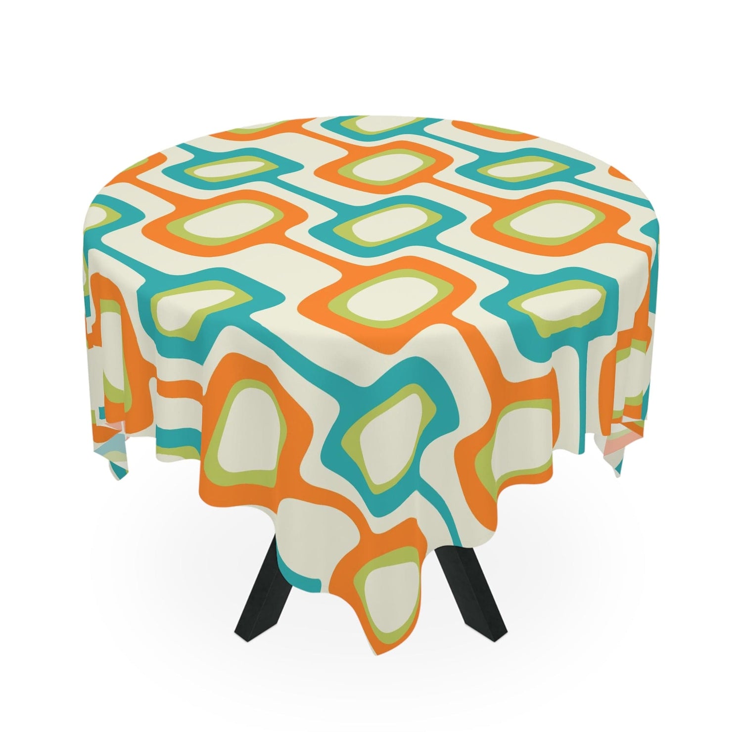 Mid Mod Retro Geometric, Orange, Teal Beige MCM Tablecloth Home Decor One size / White
