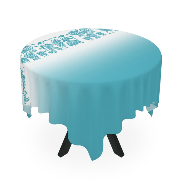 Pyrex Butterprint, Aqua, White, 50s Kitschy Mod Tablecloth