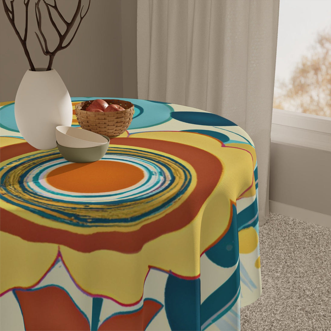 Reto Modern Flower, Abstract, Watercolor Floral Mod Designs, MCM Tablecloth Home Decor One size / White