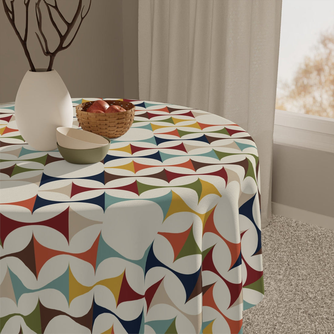 Scandinavian Modern Danish, MCM Retro Tablecloth Home Decor One size / White