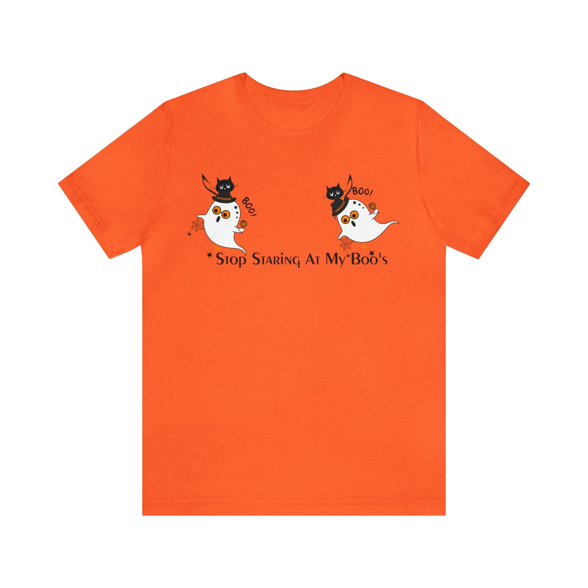 Funny Halloween Retro Shirt, Stop Staring At My Boo's Halloween Party Ghosts, Atomic Cats, Modern Unisex T-Shirt T-Shirt Orange / S