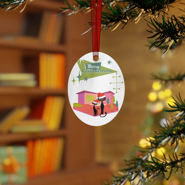 Mid Century Modern Christmas Ornament, Atomic Kitschy Cats, Whimiscal Holiday Kitsch X-Mas Tree Trimmings