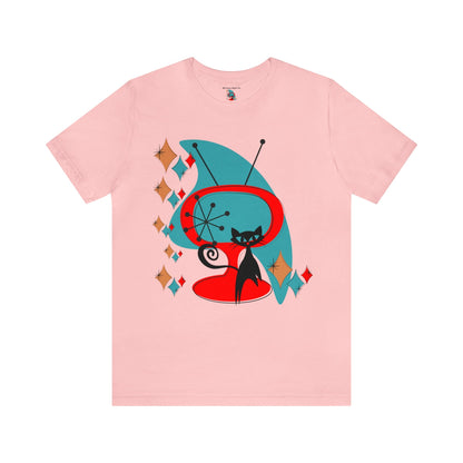 Atomic Cat Designs, Mid Century Modern Kitschy Fun Unisex Jersey Short Sleeve Tee T-Shirt Pink / S