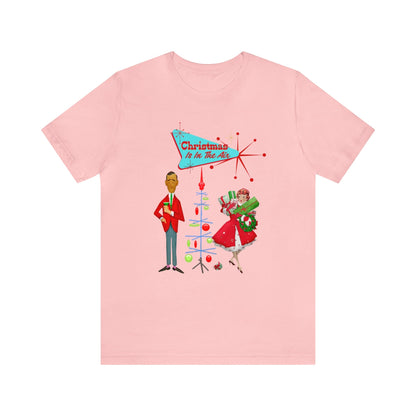 Retro Holiday, Christmas Party, Mid Century Mod, Kitschy Christmas Tee Unisex T-Shirt Pink / S