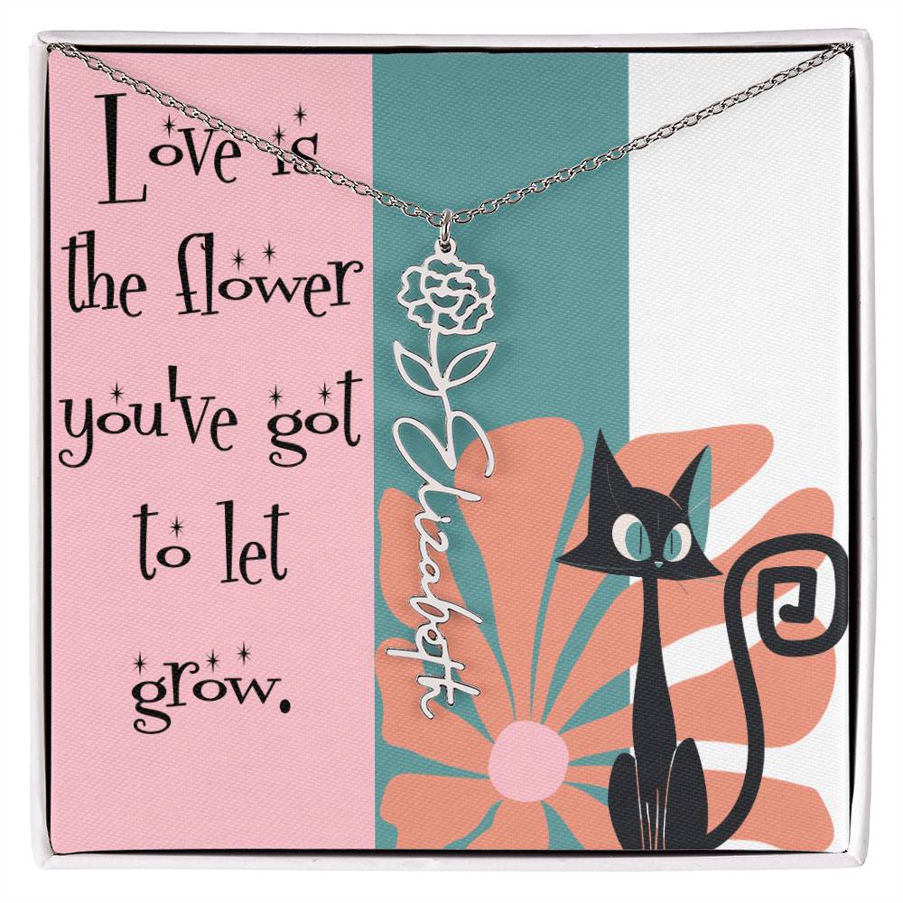 Retro Birth Month Name Flower Necklace, Love Is The Flower You Have To Let Grow Jewelry Polished Stainless Steel / Standard Box / January