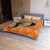 Atomic Cat, Groovy Retro Orange, Mid Mod Duvet Cover Home Decor Queen / Cream Mid Century Modern Gal