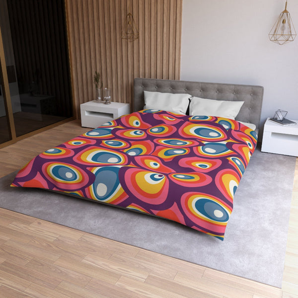 70's Bedding, Groovy, Purple, Pink, Blue, Yellow, Funky Fun Duvet Cover