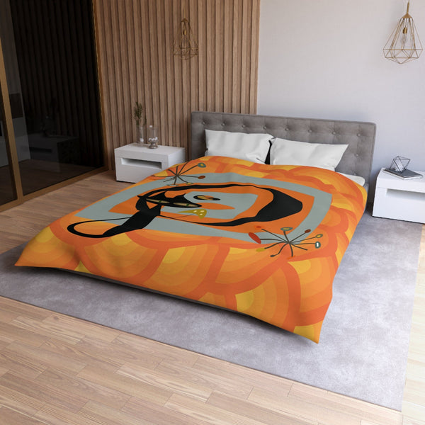 Atomic Cat, Groovy Retro Orange, Mid Mod Duvet Cover
