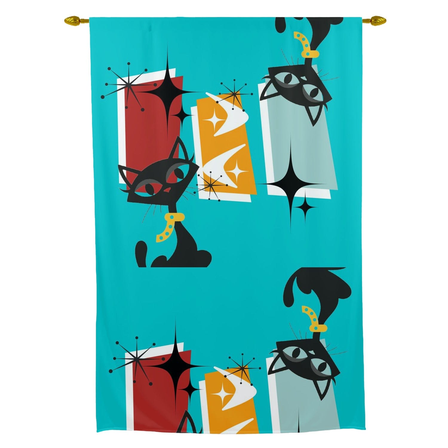 Quirky Cats, Kitchen Valance, Aqua Blue Tie Up curtain Curtains