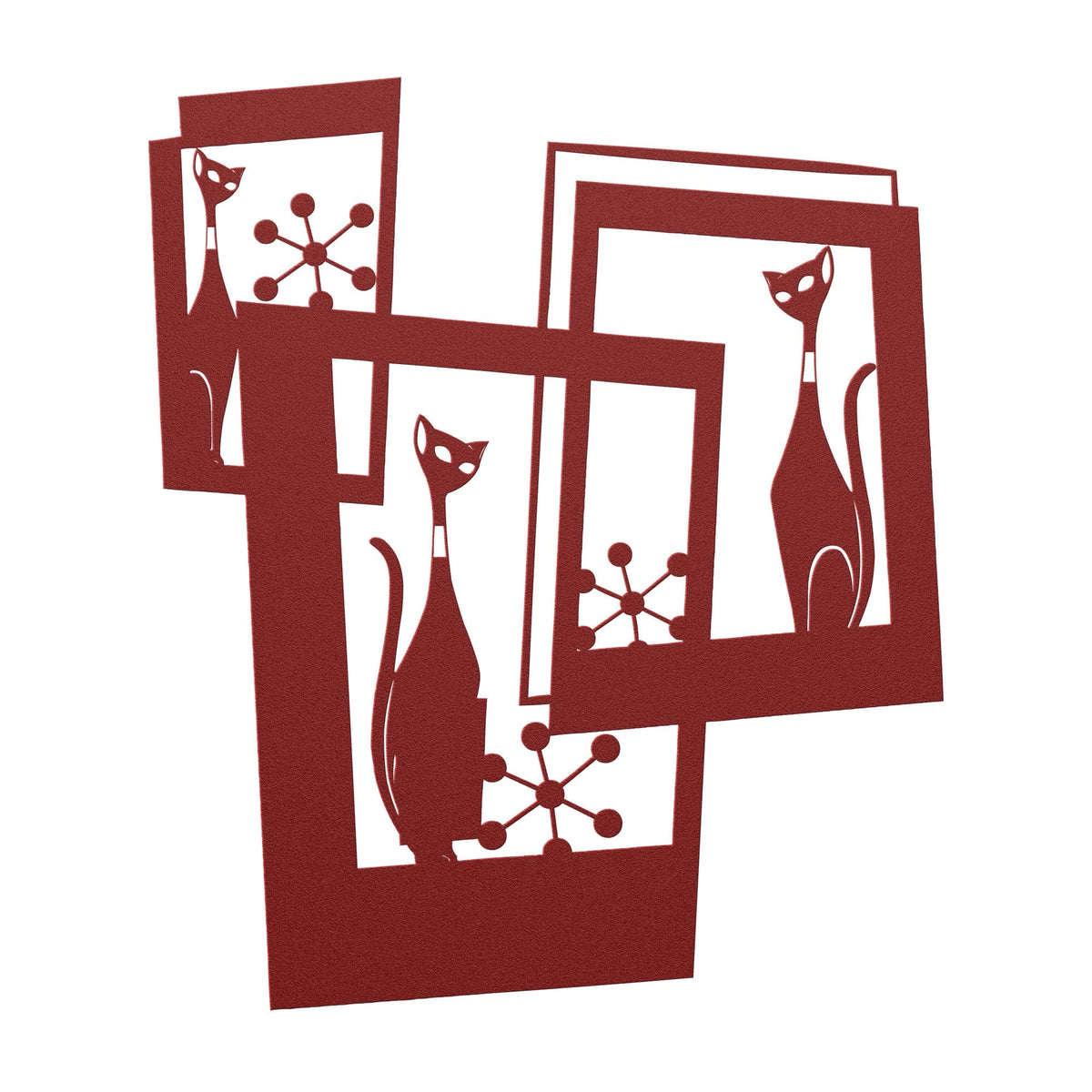Atomic Cat, three cats starburst Wall Art Red / 12 Inch