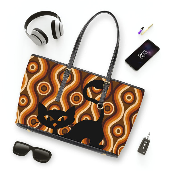 Retro 70's Style Groovy Brown, Kitschy Cat, Women's Fun And Funky Shoulder Bag