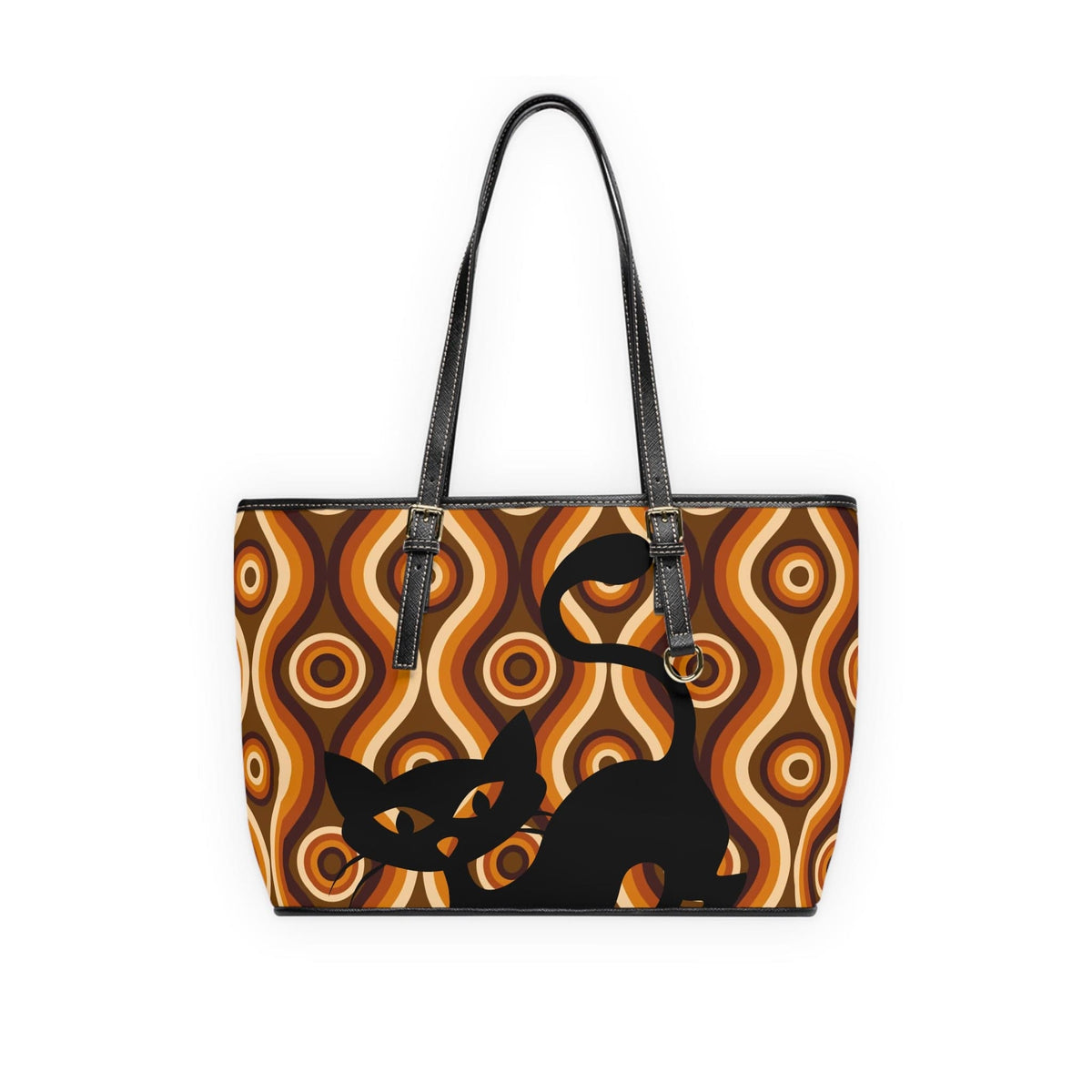Retro 70's Style Groovy Brown, Kitschy Cat, Women's Fun And Funky Shoulder Bag Bags