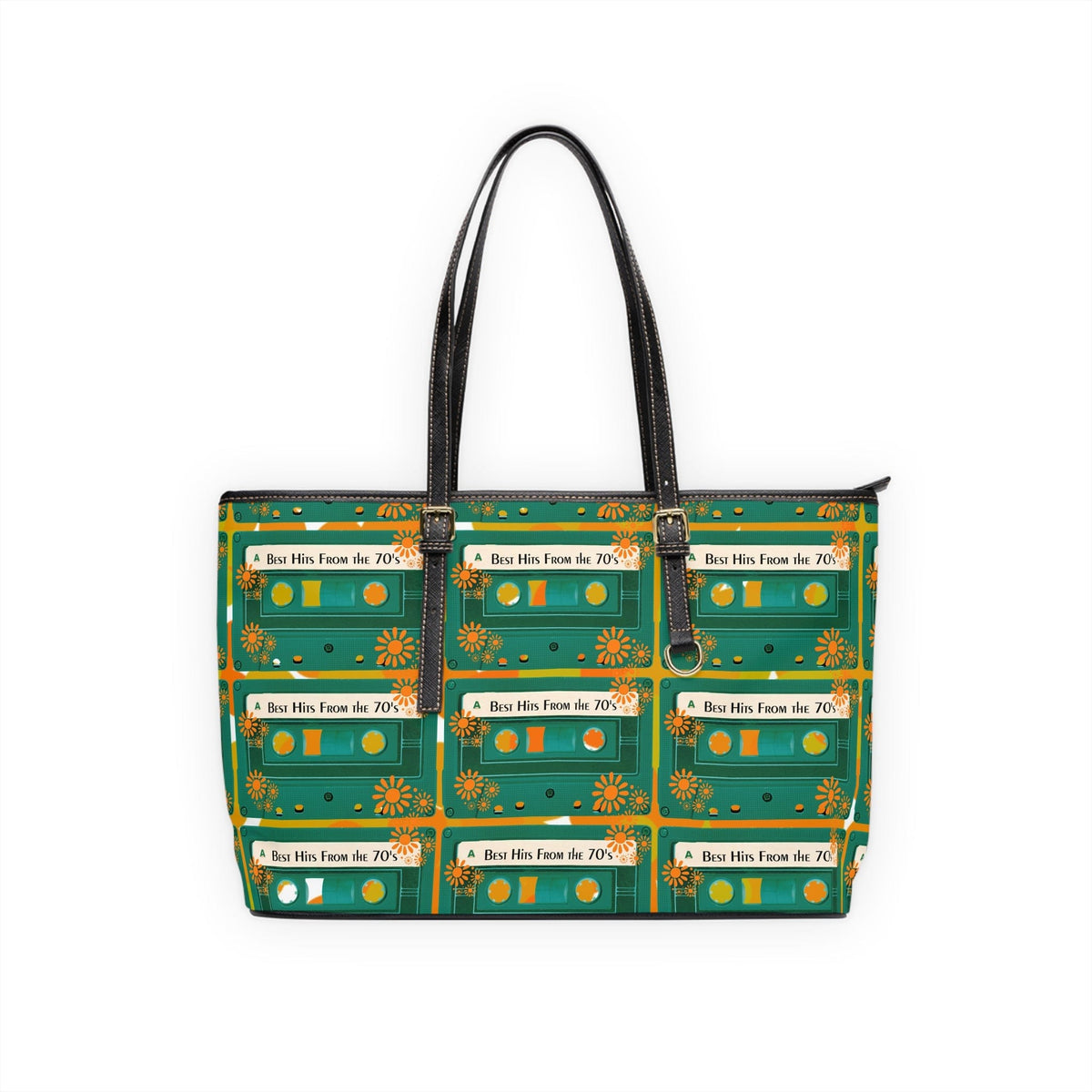 Retro Cassette Best Hit From The 70's, Flower Power Groovy Orange, Teal Shoulder Bag Reversable Bags
