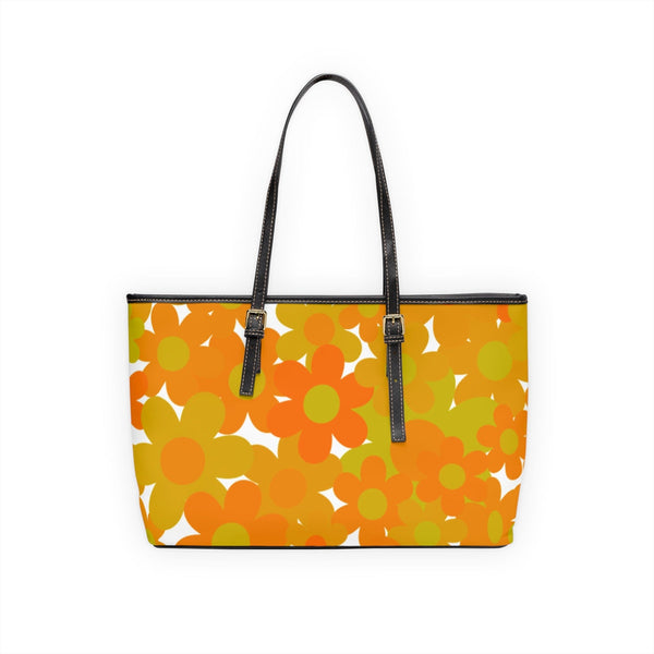 Retro Cassette Best Hits From The 70's, Flower Power Groovy Orange, Teal Shoulder Bag Reversable