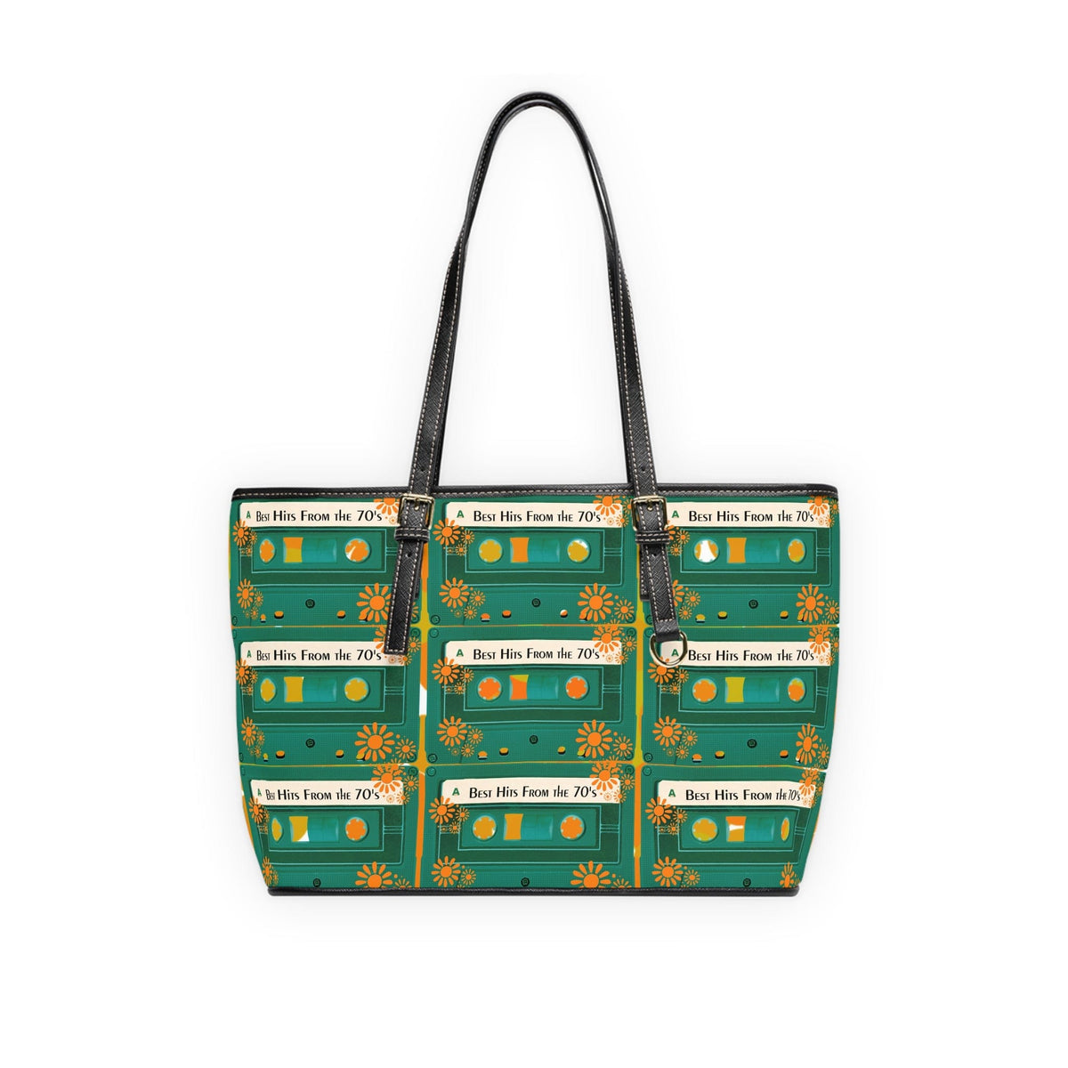 Retro Cassette Best Hit From The 70's, Flower Power Groovy Orange, Teal Shoulder Bag Reversable Bags