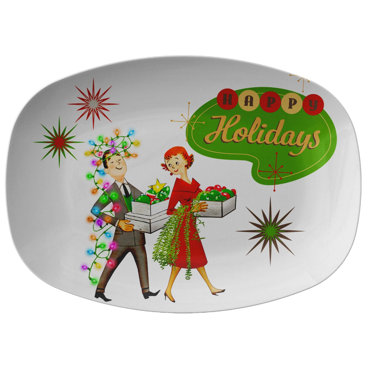 Retro Christmas Platter, 50's Atomic Happy Holidays Kitschy Christmas Party Gift Kitchenware