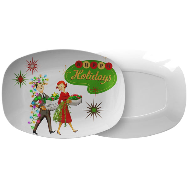 Retro Christmas Platter, 50's Atomic Happy Holidays Kitschy Christmas Party Gift