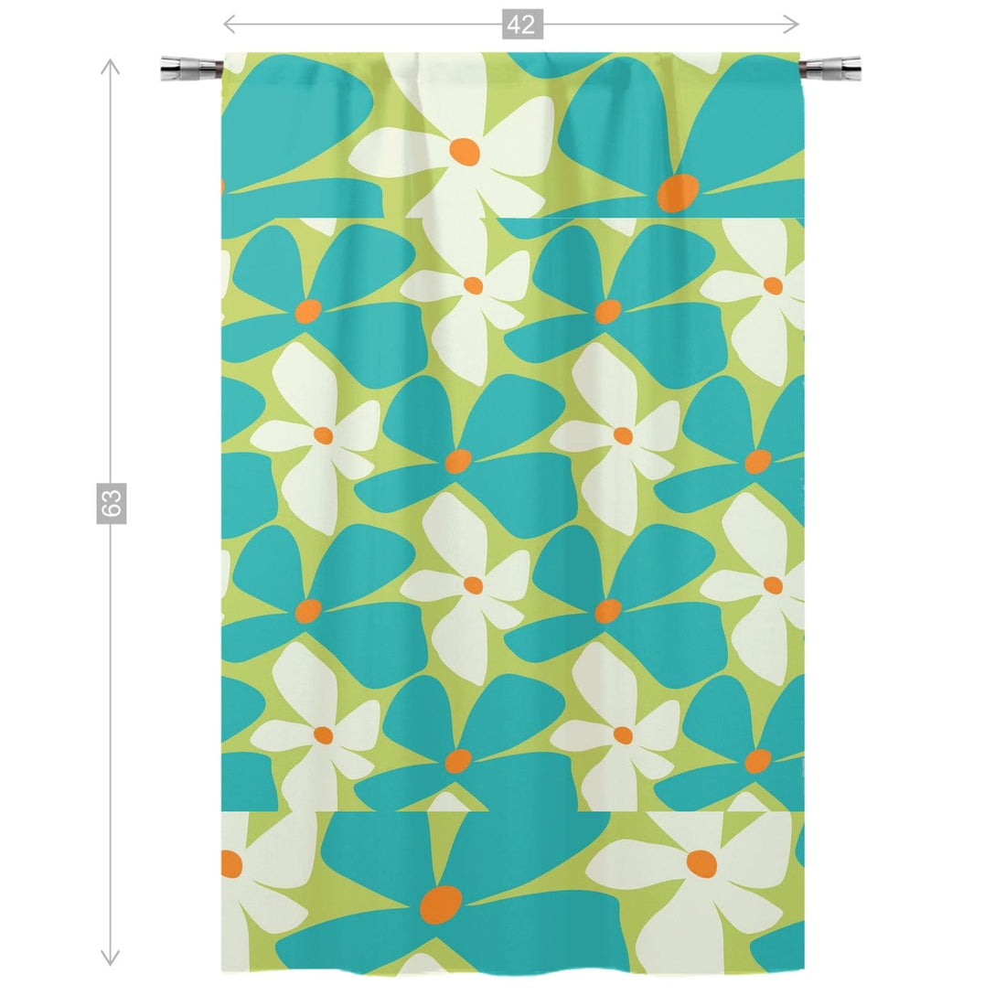 Retro Flower Power, Happy Green, Teal, White, Mod Curtain, Single Panel Curtains