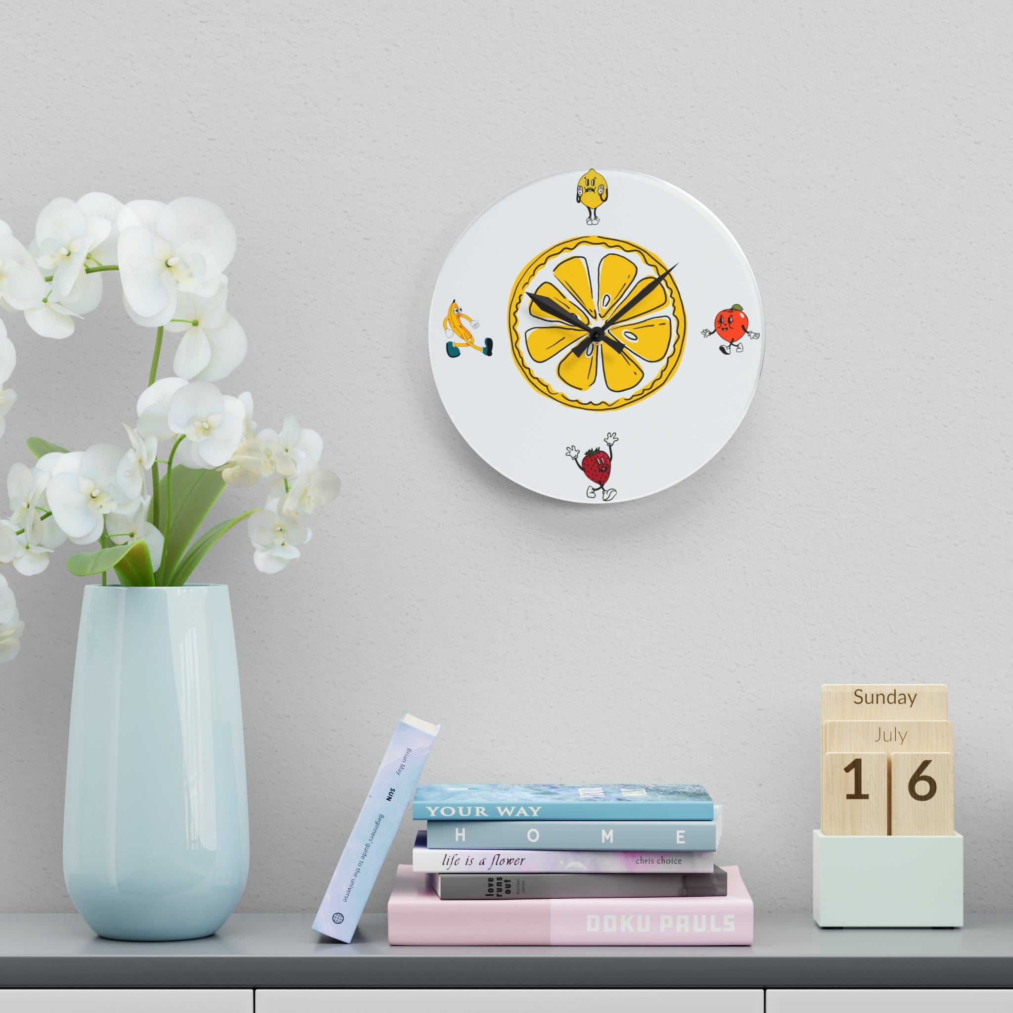 Retro Kitschy Fruit, Cute Mod Kitchen Acrylic Wall Clock Home Decor