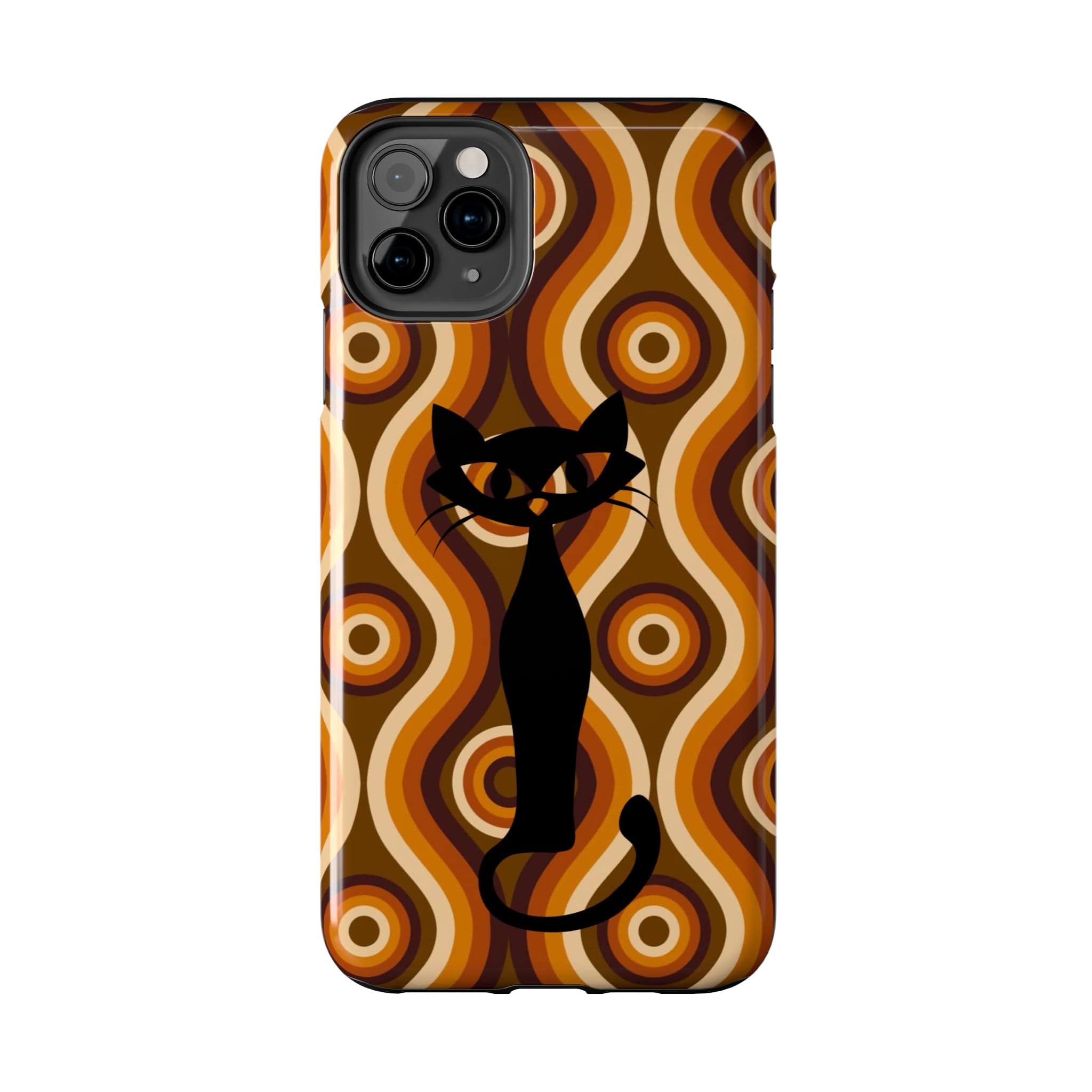 Retro Phone Case, Groovy Brown, Atomic Kitch Cat Tough Smart Phone Cases Phone Case