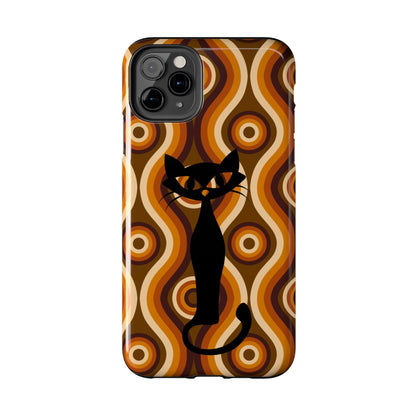 Retro Phone Case, Groovy Brown, Atomic Kitch Cat Tough Smart Phone Cases Phone Case