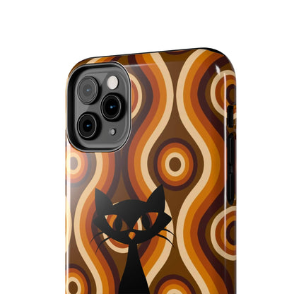 Retro Phone Case, Groovy Brown, Atomic Kitch Cat Tough Smart Phone Cases Phone Case