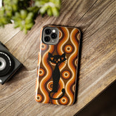 Retro Phone Case, Groovy Brown, Atomic Kitch Cat Tough Smart Phone Cases Phone Case Mid Century Modern Gal