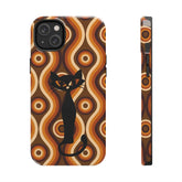 Retro Phone Case, Groovy Brown, Atomic Kitch Cat Tough Smart Phone Cases Phone Case Mid Century Modern Gal