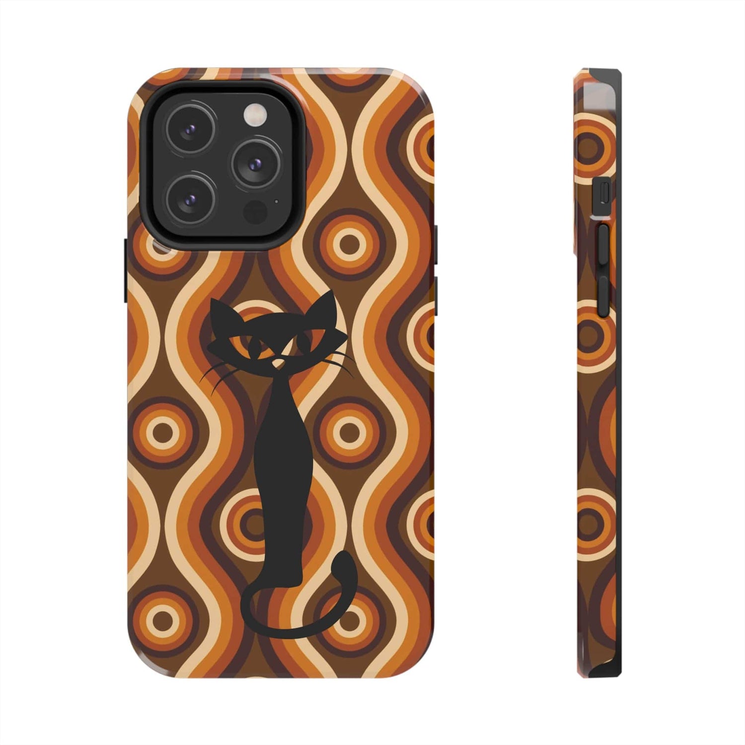 Retro Phone Case, Groovy Brown, Atomic Kitch Cat Tough Smart Phone Cases Phone Case