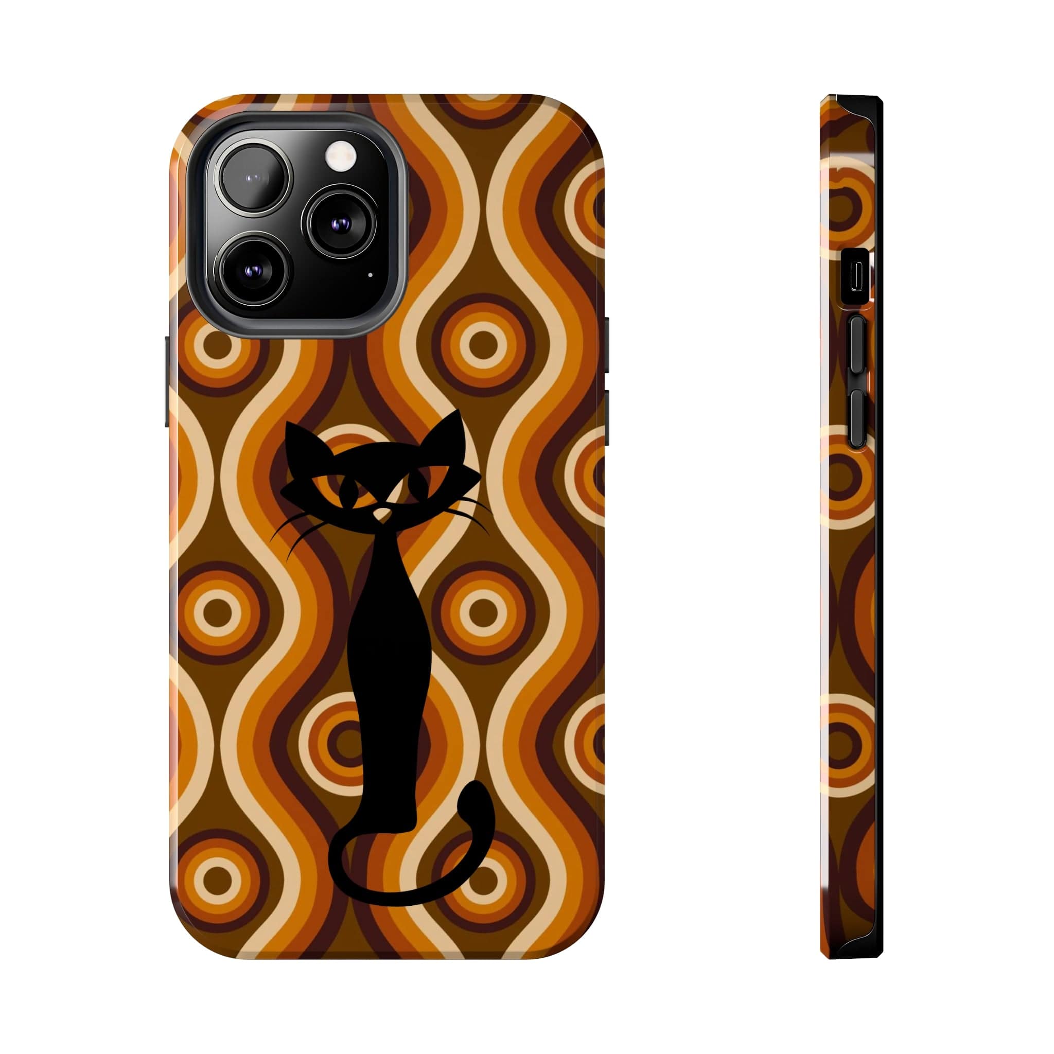 Retro Phone Case, Groovy Brown, Atomic Kitch Cat Tough Smart Phone Cases Phone Case