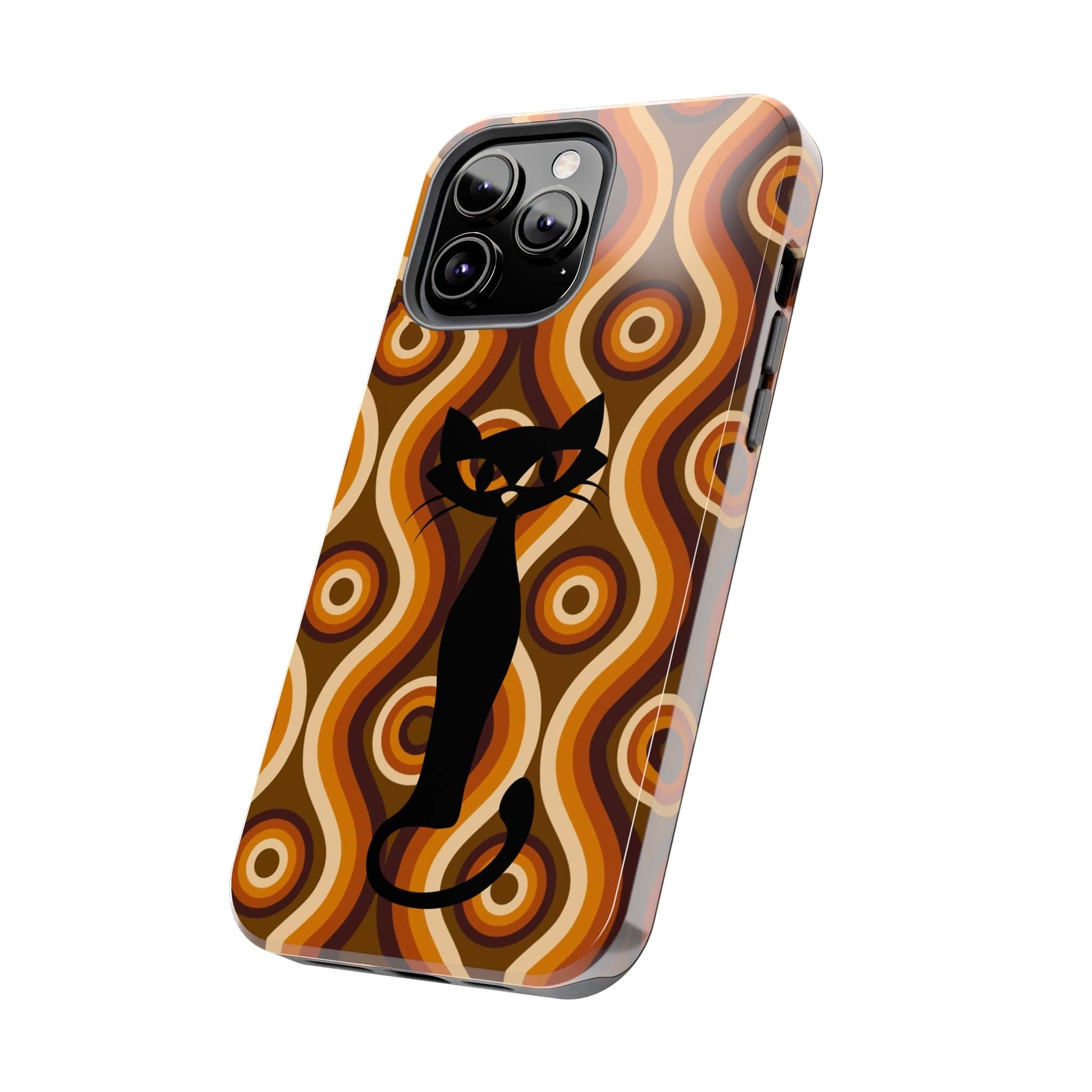 Retro Phone Case, Groovy Brown, Atomic Kitch Cat Tough Smart Phone Cases Phone Case