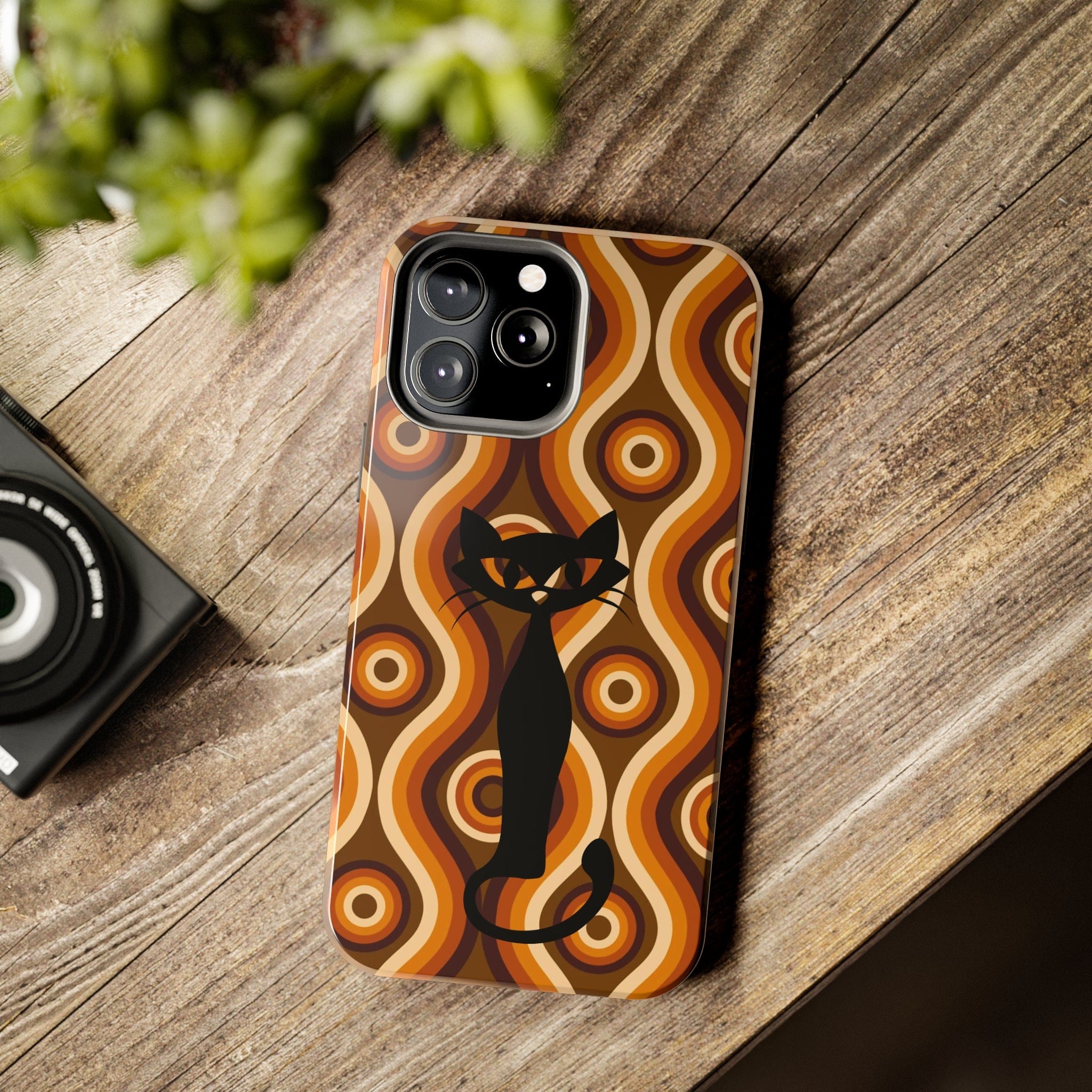 Retro Phone Case, Groovy Brown, Atomic Kitch Cat Tough Smart Phone Cases Phone Case