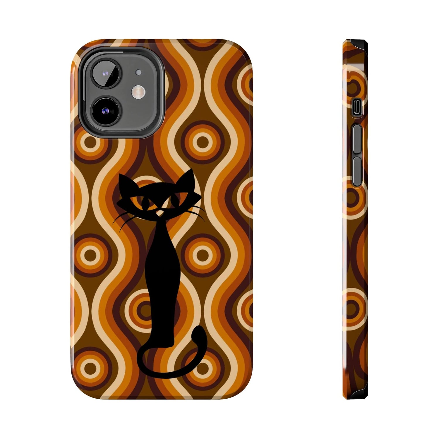 Retro Phone Case, Groovy Brown, Atomic Kitch Cat Tough Smart Phone Cases Phone Case