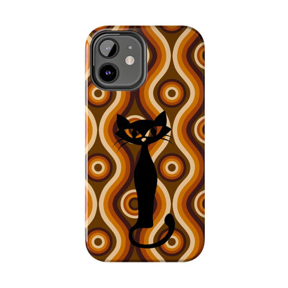 Retro Phone Case, Groovy Brown, Atomic Kitch Cat Tough Smart Phone Cases Phone Case