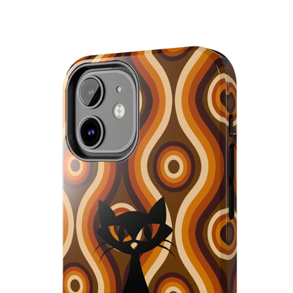 Retro Phone Case, Groovy Brown, Atomic Kitch Cat Tough Smart Phone Cases Phone Case