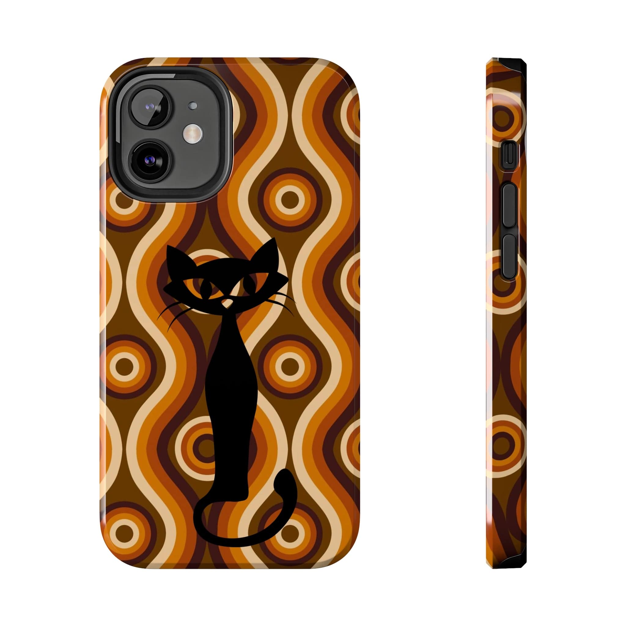 Retro Phone Case, Groovy Brown, Atomic Kitch Cat Tough Smart Phone Cases Phone Case