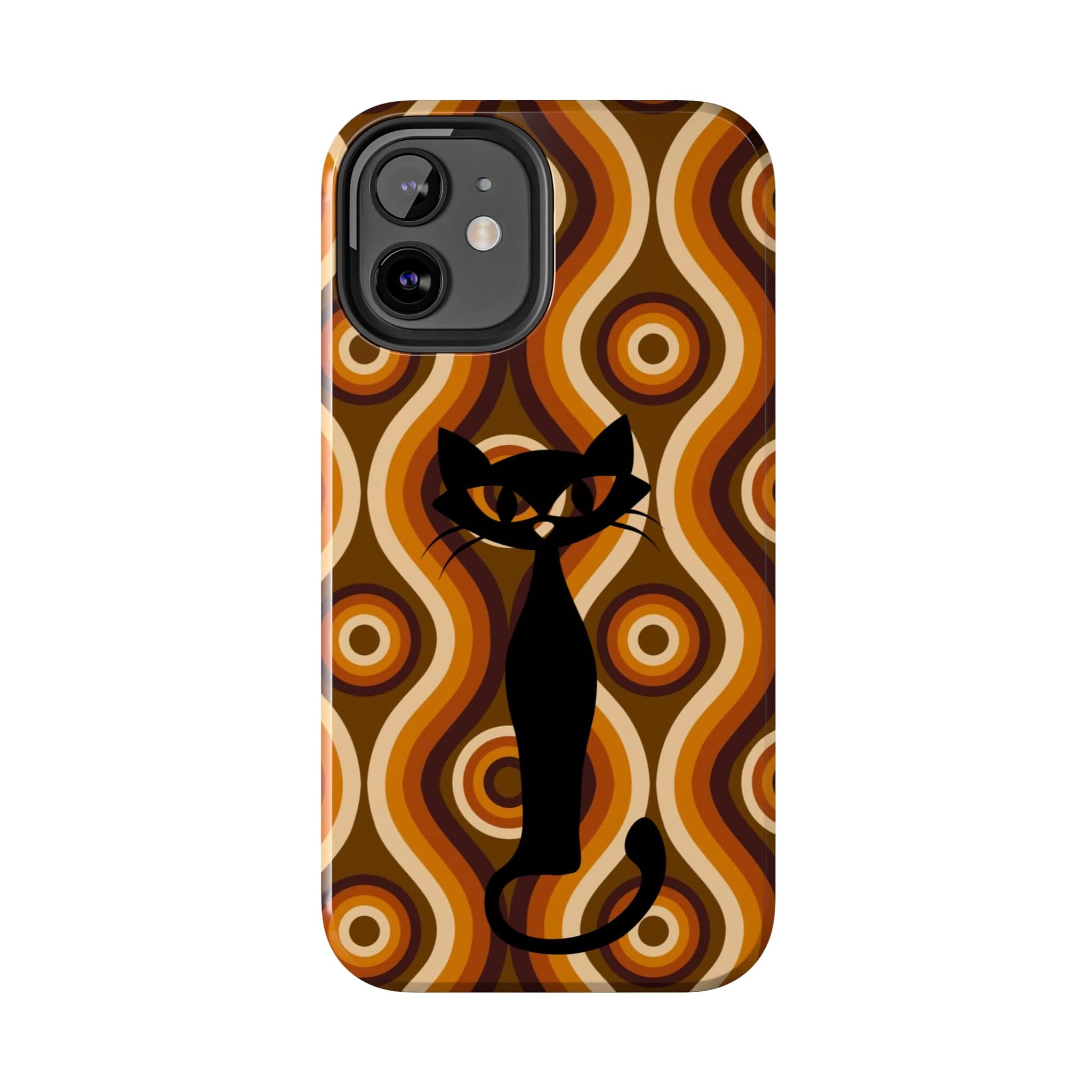 Retro Phone Case, Groovy Brown, Atomic Kitch Cat Tough Smart Phone Cases Phone Case