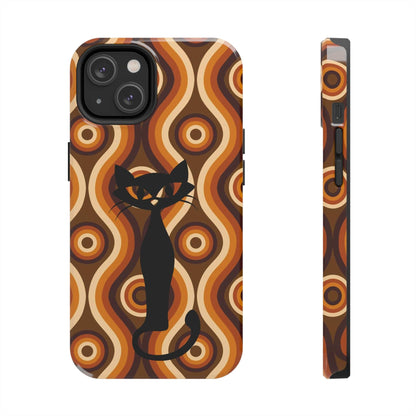 Retro Phone Case, Groovy Brown, Atomic Kitsch Cat Tough Smart Phone Cases Phone Case