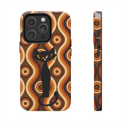 Retro Phone Case, Groovy Brown, Atomic Kitsch Cat Tough Smart Phone Cases Phone Case