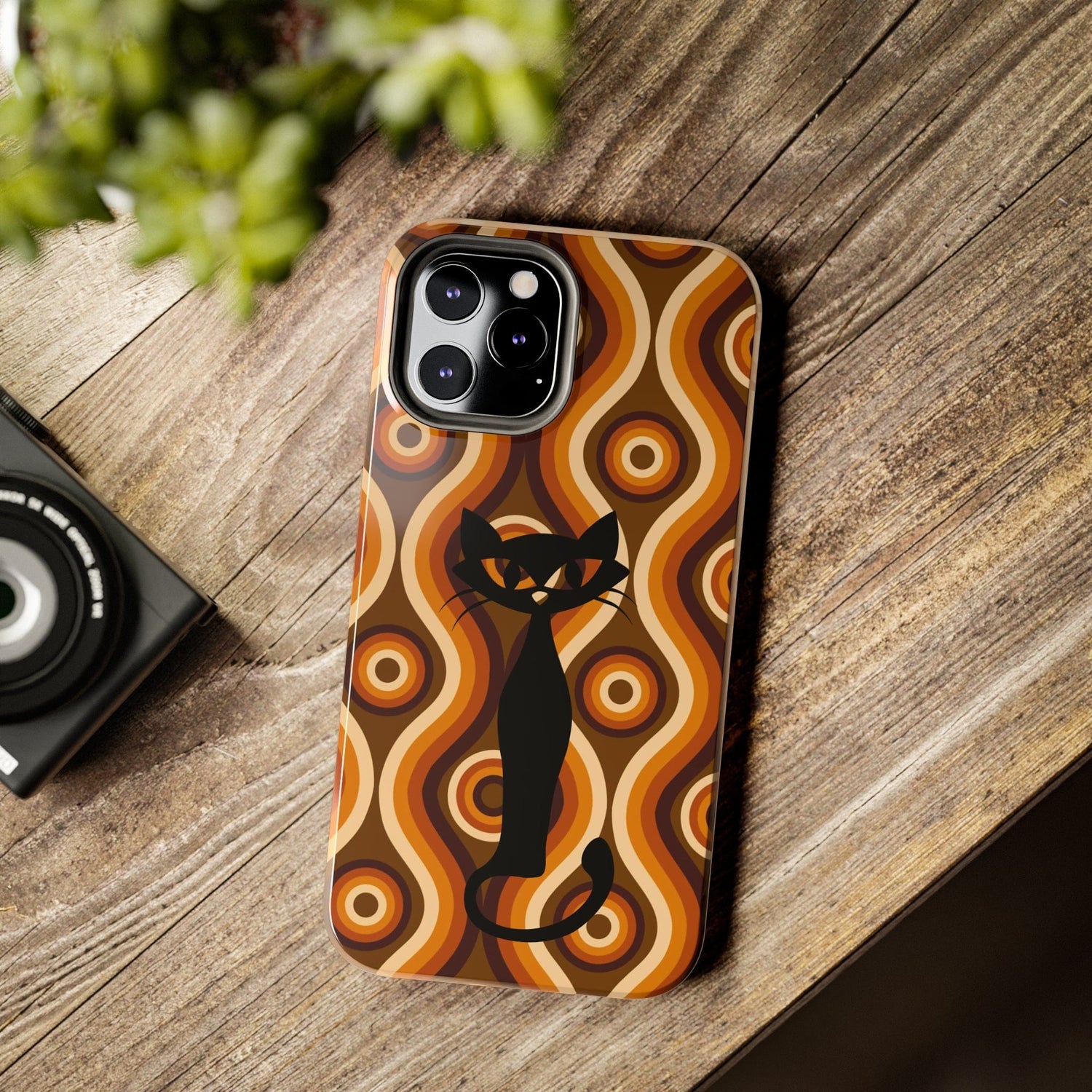 Retro Phone Case, Groovy Brown, Atomic Kitsch Cat Tough Smart Phone Cases Phone Case