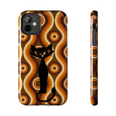 Retro Phone Case, Groovy Brown, Atomic Kitsch Cat Tough Smart Phone Cases Phone Case Mid Century Modern Gal