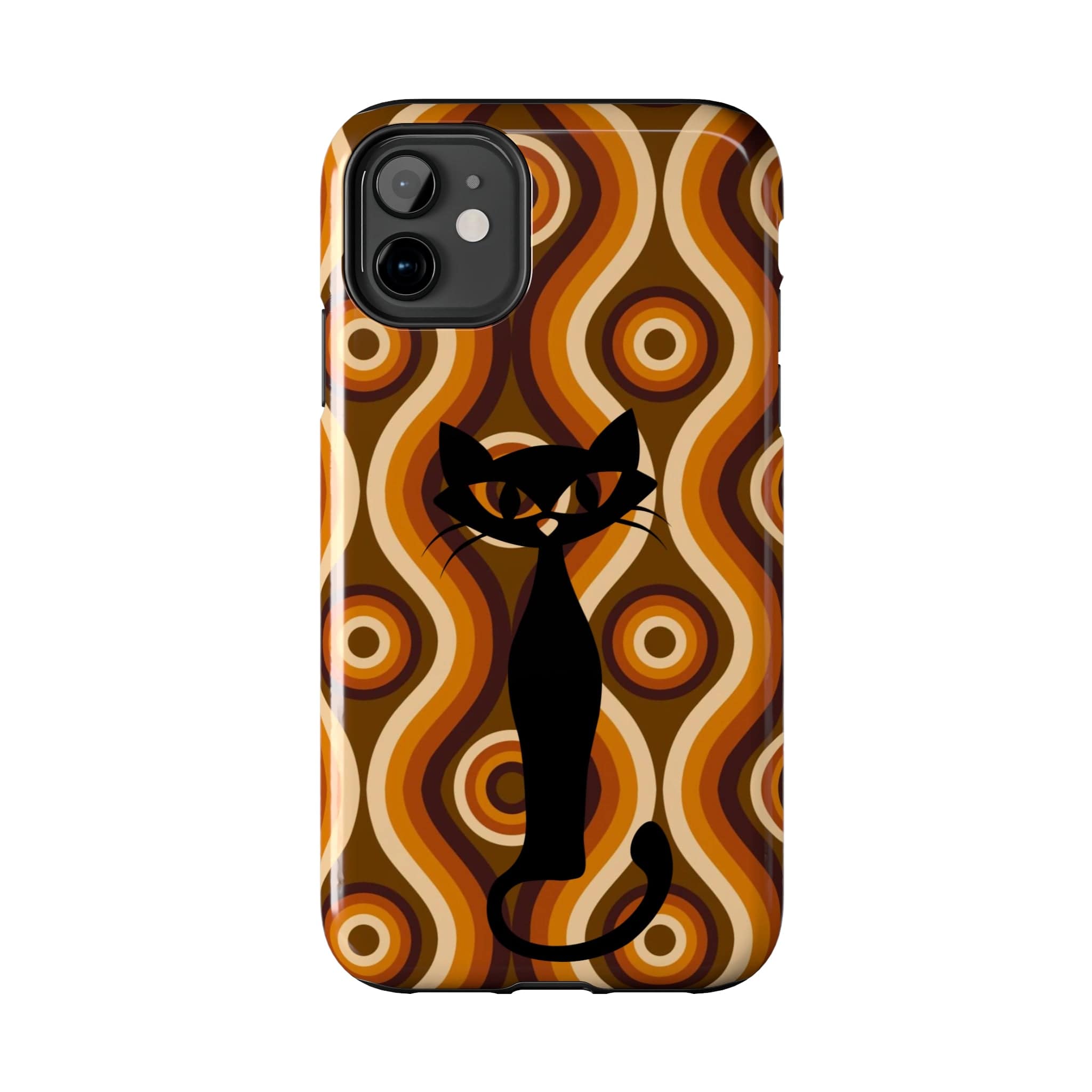 Retro Phone Case, Groovy Brown, Atomic Kitsch Cat Tough Smart Phone Cases Phone Case