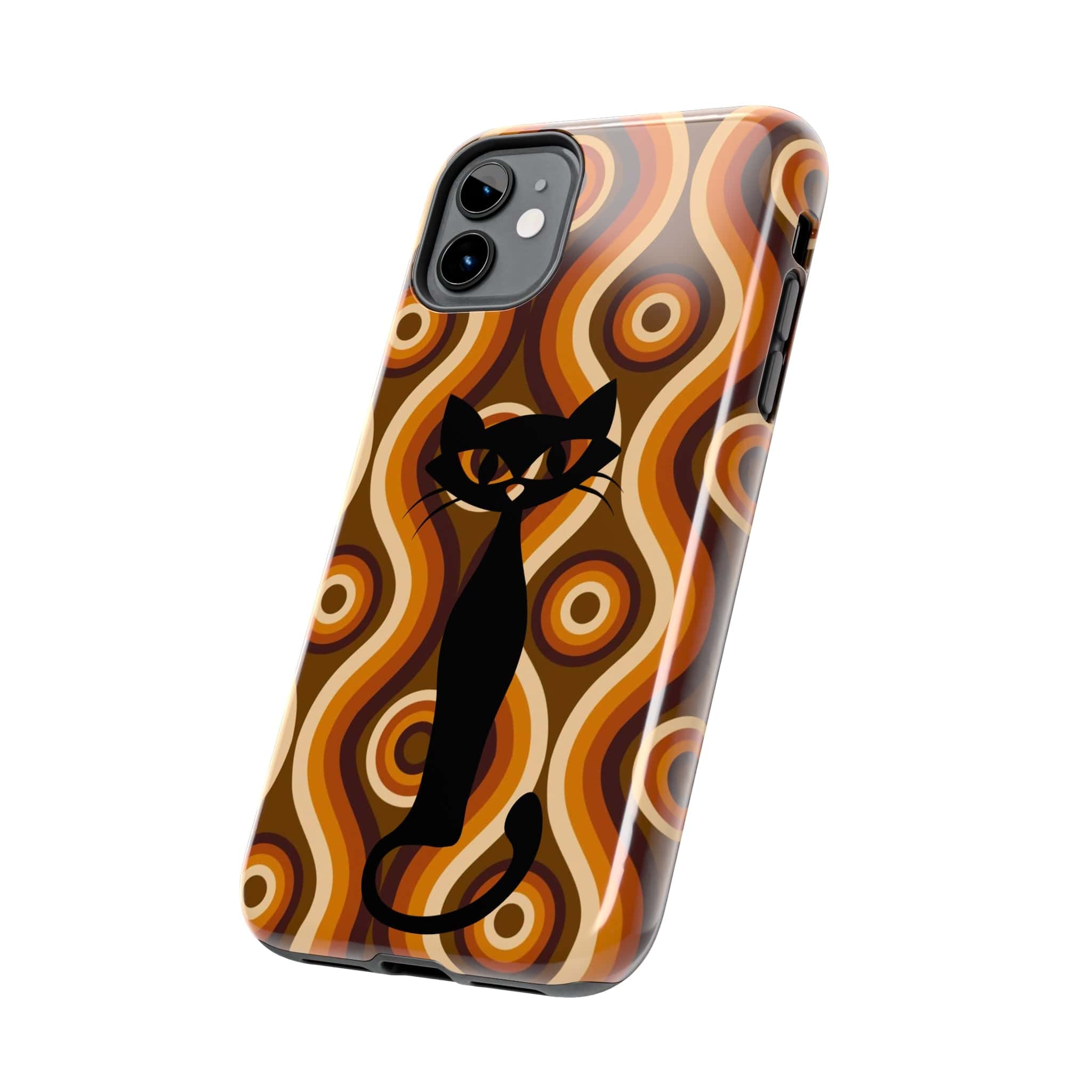 Retro Phone Case, Groovy Brown, Atomic Kitsch Cat Tough Smart Phone Cases Phone Case