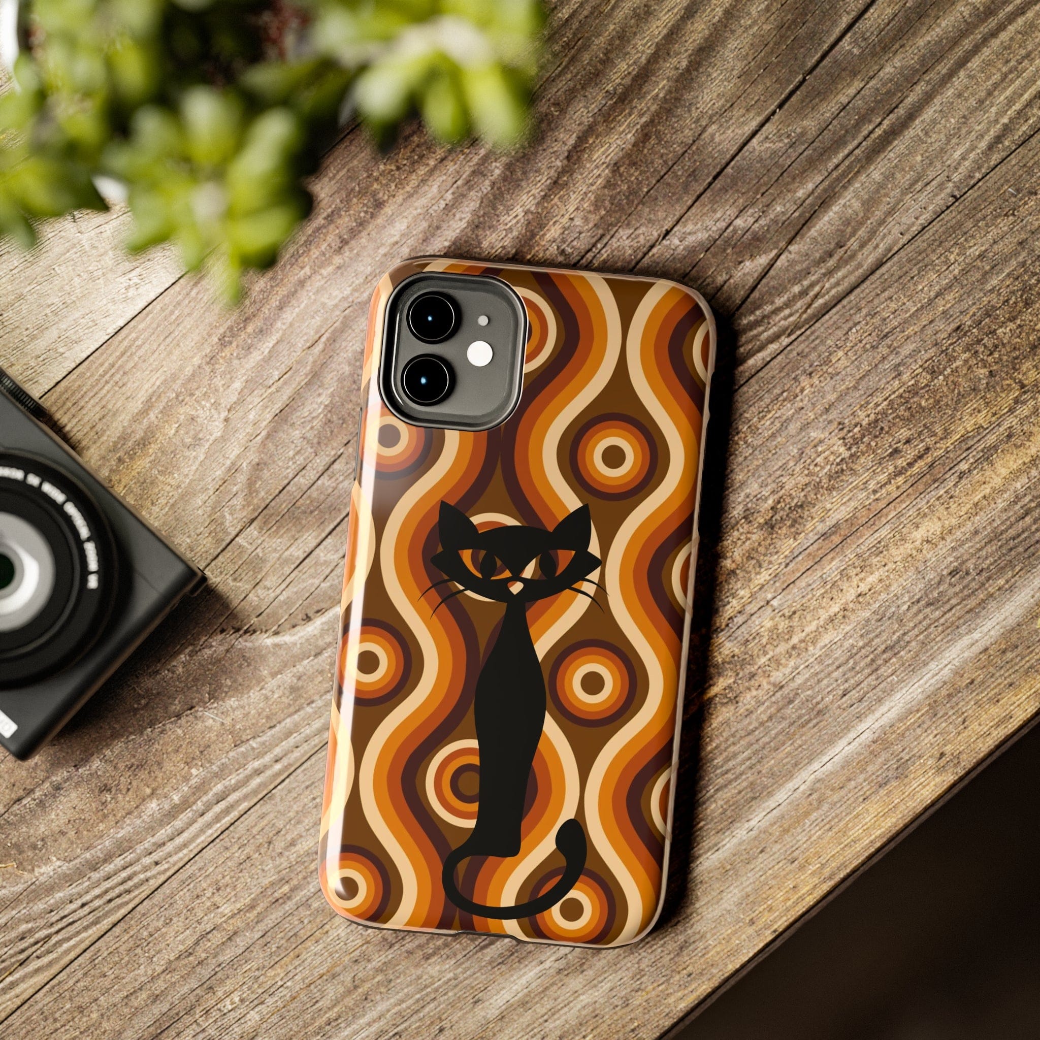 Retro Phone Case, Groovy Brown, Atomic Kitsch Cat Tough Smart Phone Cases Phone Case