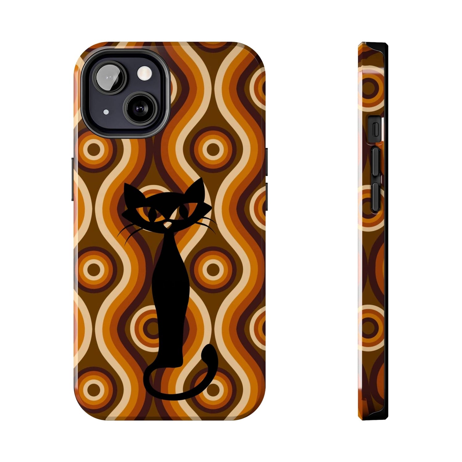 Retro Phone Case, Groovy Brown, Atomic Kitsch Cat Tough Smart Phone Cases Phone Case